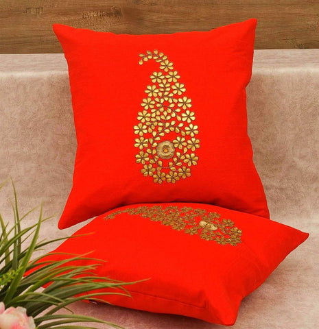 Pack of 2 Decorative Embroidered Square Cushion - Blood Red
