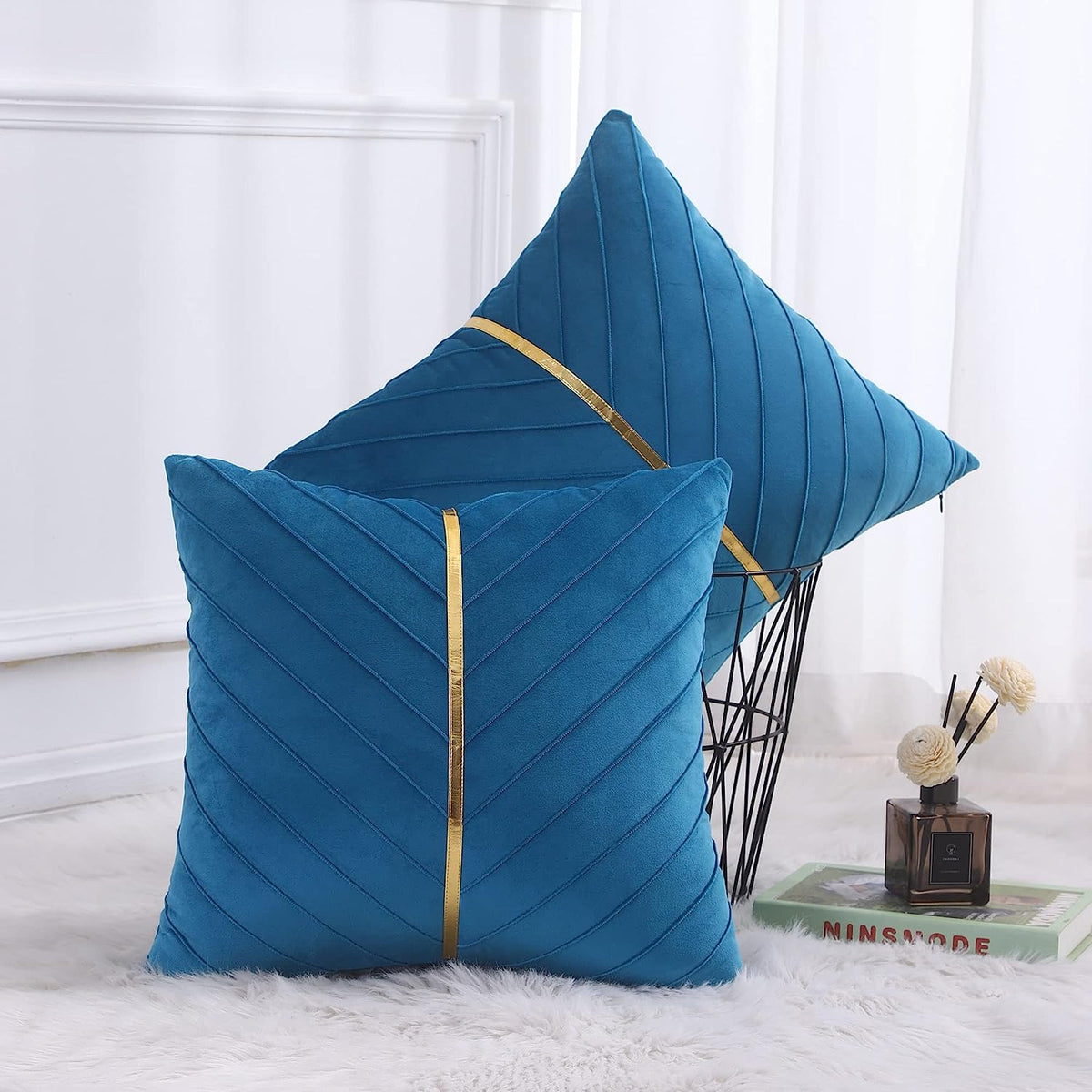 Pack of 2 Velvet Decorative Square Cushion - Royal Blue