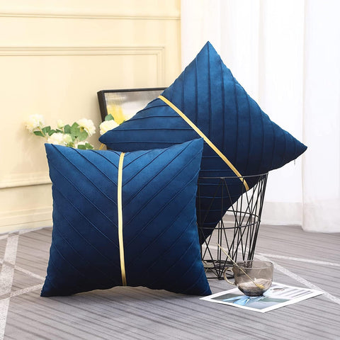 Pack of 2 Velvet Decorative Square Cushion - Navy Blue