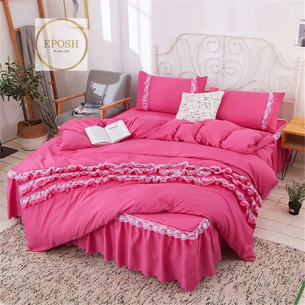 Luxury Frilled Duvet Set - Deep Pink