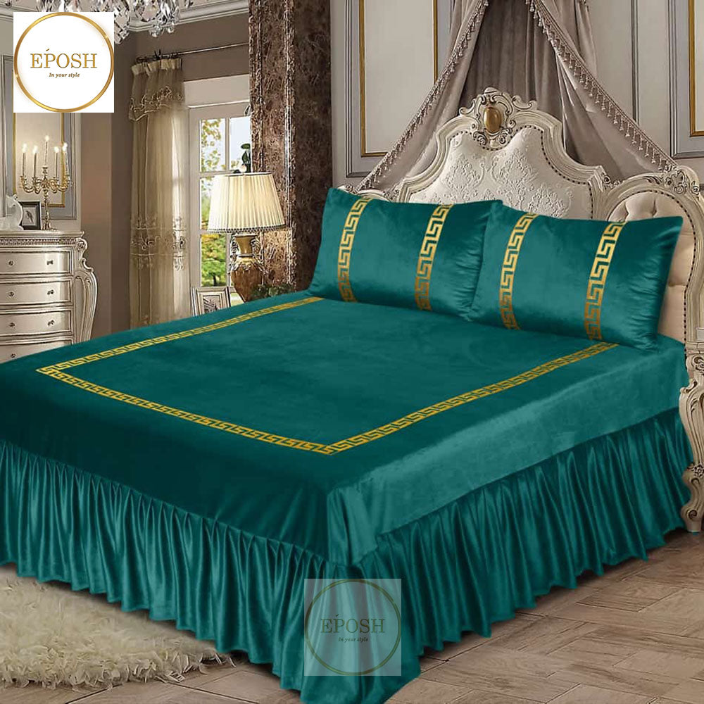 Emboss Velvet Bedsheet Set -  Green