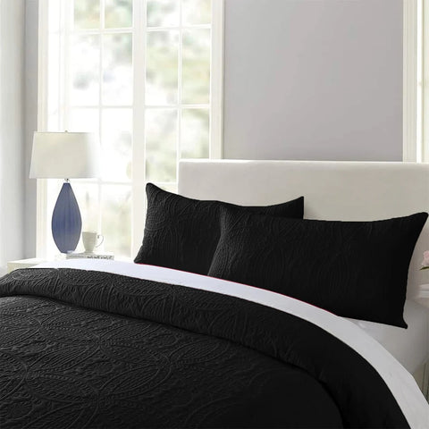 Black Ultrsasonic QUILTED BEDSPREAD SET