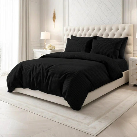 Luxury Sateen Stripe Duvet Set - Black