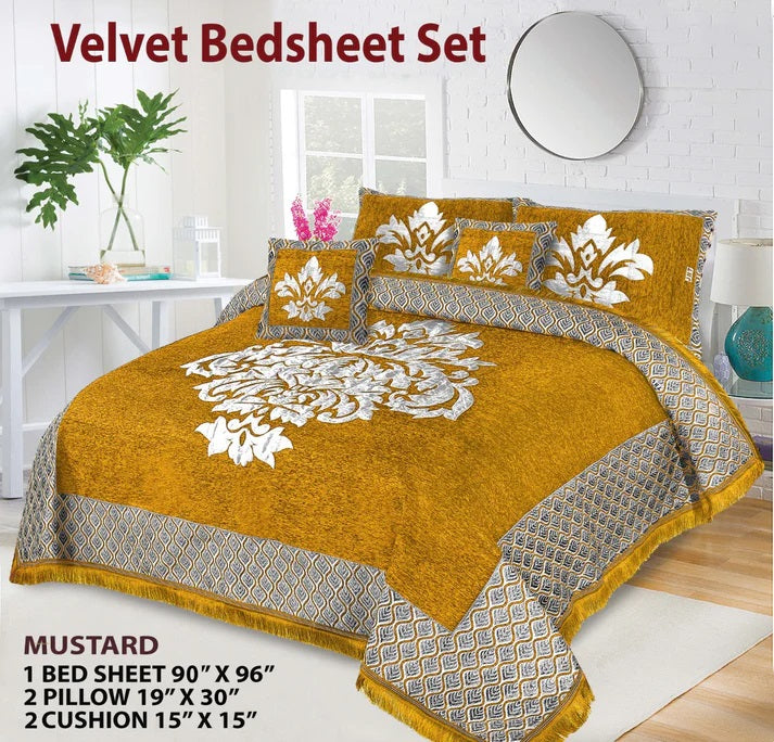 JACQUARD VELVET BED SHEET ( YELLOW ) - 5 PCS