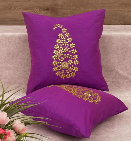 Pack of 2 Decorative Embroidered Square Cushion - Purple