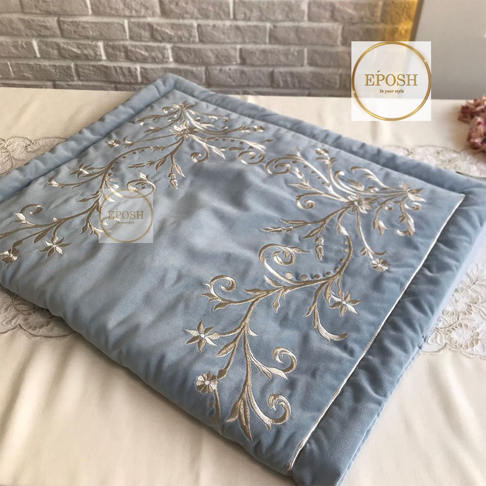 Velvet Embroidered Prayer Mat - Slate Grey