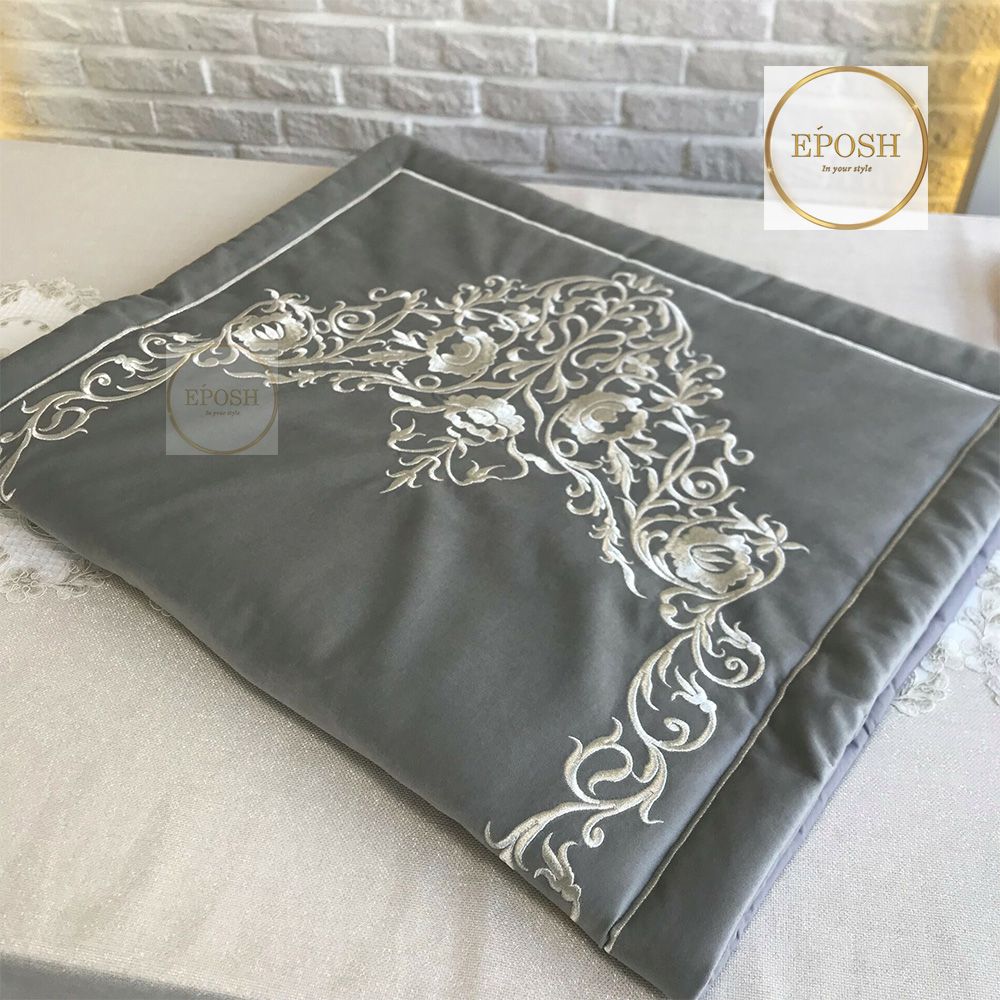 Velvet Embroidered Prayer Mat - Grey