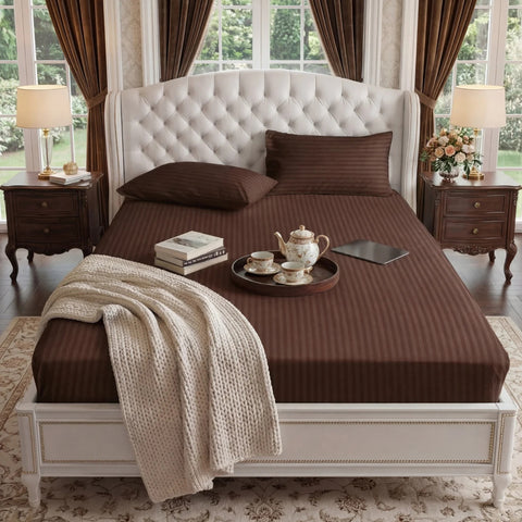 Satin Stripe Fitted Sheet - Chocolate Brown