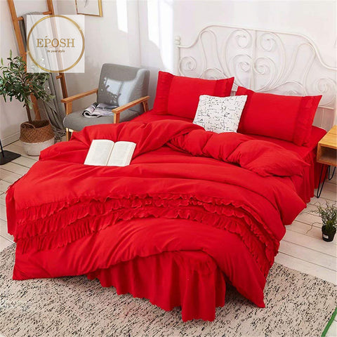 Luxury Frilled Duvet Set - Red