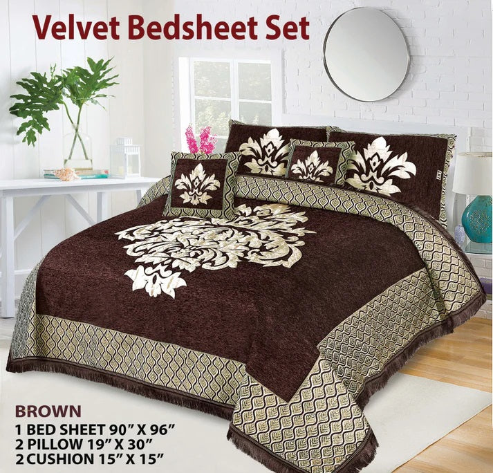 JACQUARD VELVET BED SHEET ( BROWN ) - 5 PCS
