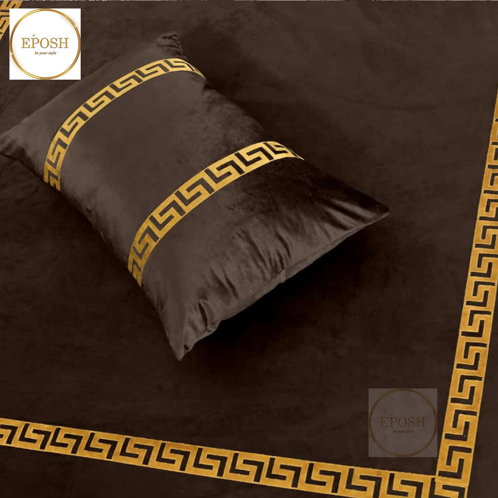 Emboss Velvet Bedsheet Set -  Brown