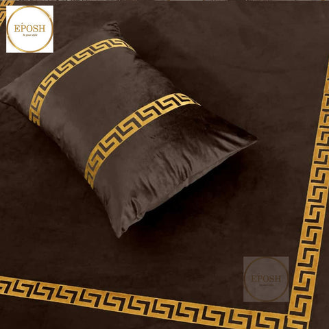 Emboss Velvet Bedsheet Set -  Brown