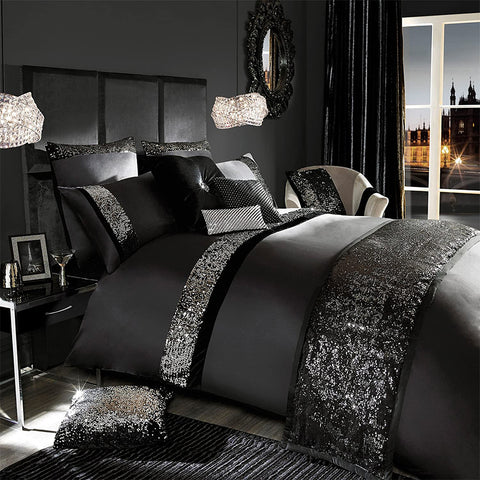 Elegant Bridal Quilt Set Black - 12 Pieces with Free Quilt Filling