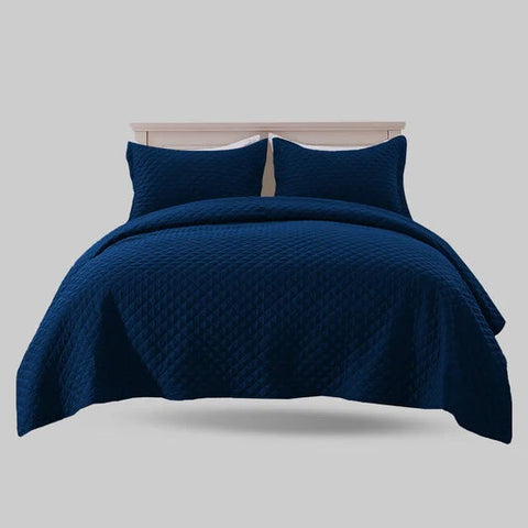 Embossed Design Soft Microfiber Bedspread-King Size(Navy Blue)