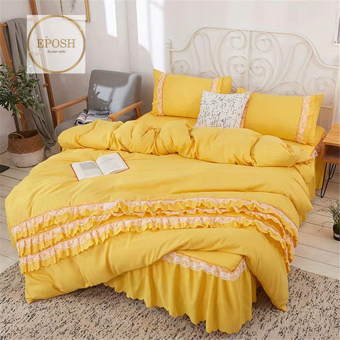 Luxury Frilled Duvet Set - Yellow