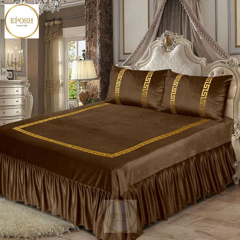 Emboss Velvet Bedsheet Set -  Brown