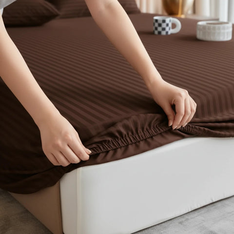 Satin Stripe Fitted Sheet - Chocolate Brown