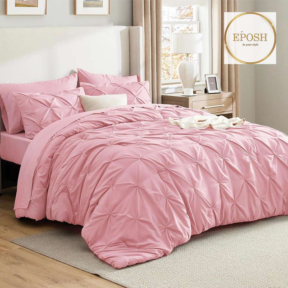 Diamond Pintucks Duvet Set - Pink