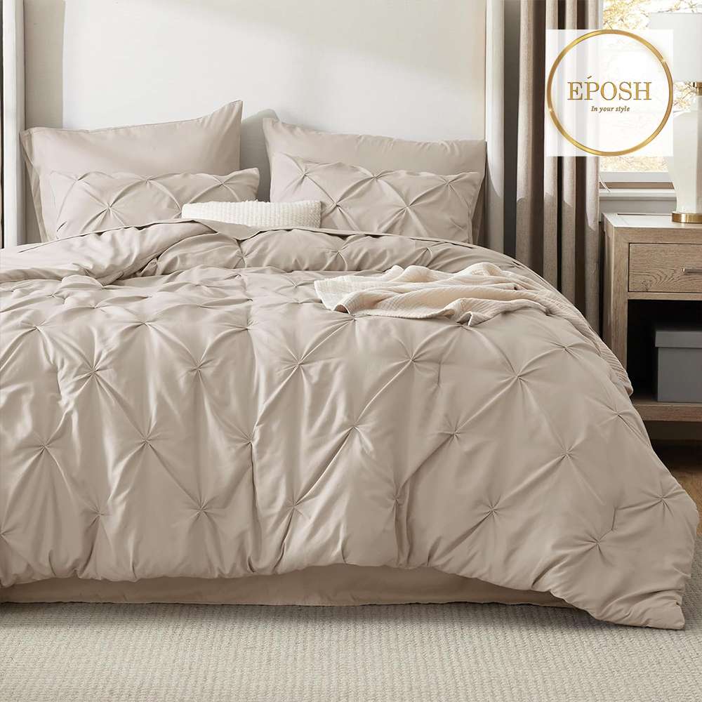 Diamond Pintucks Duvet Set - Beige