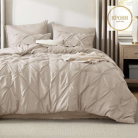 Diamond Pintucks Duvet Set - Beige