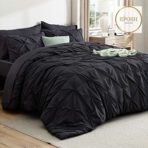 Diamond Pintucks Duvet Set - Black