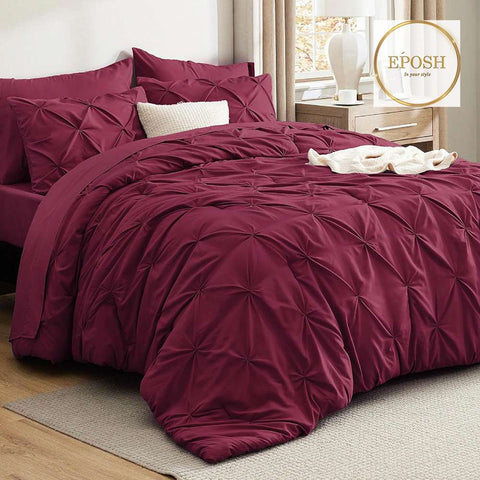 Diamond Pintucks Duvet Set - Burgundy