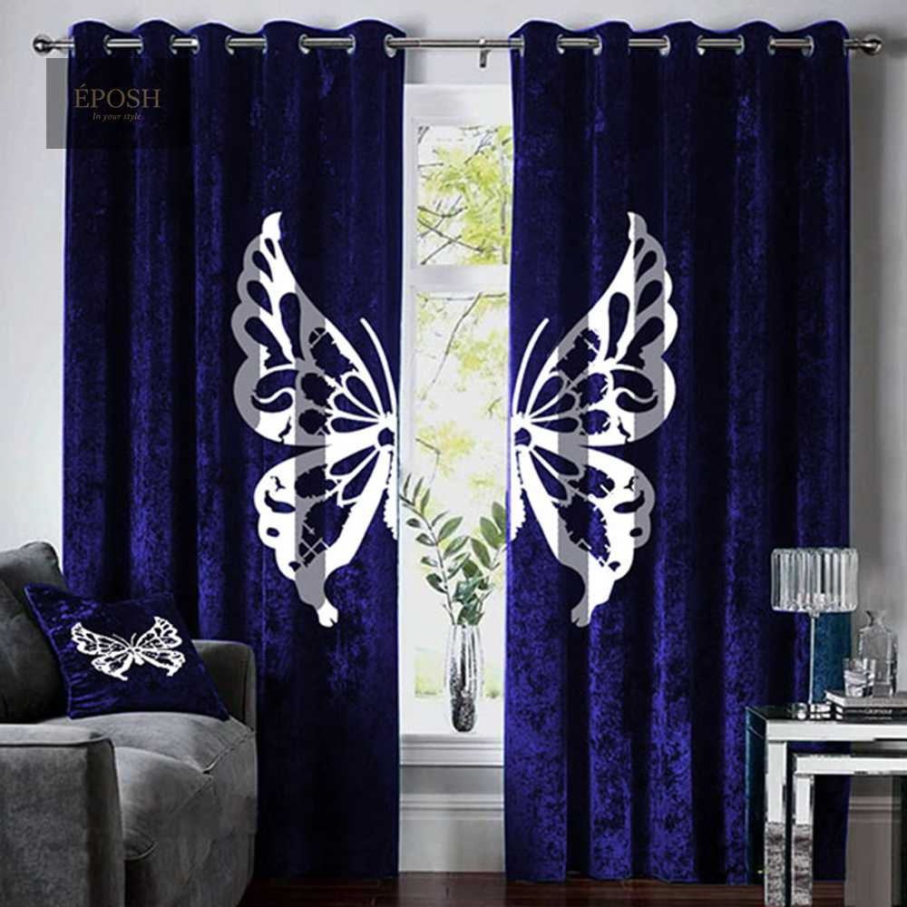Butterfly Velvet curtains - Royal Blue