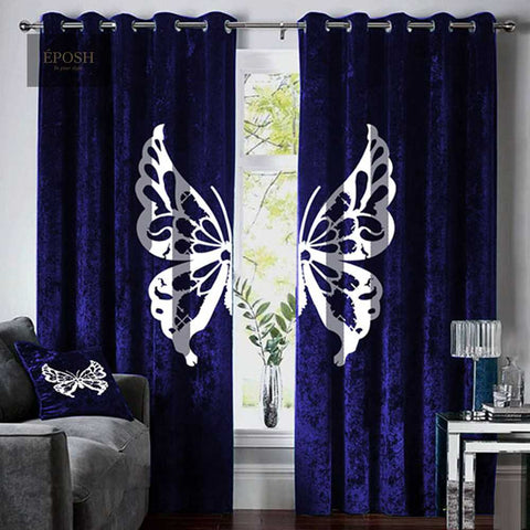 Butterfly Velvet curtains - Royal Blue