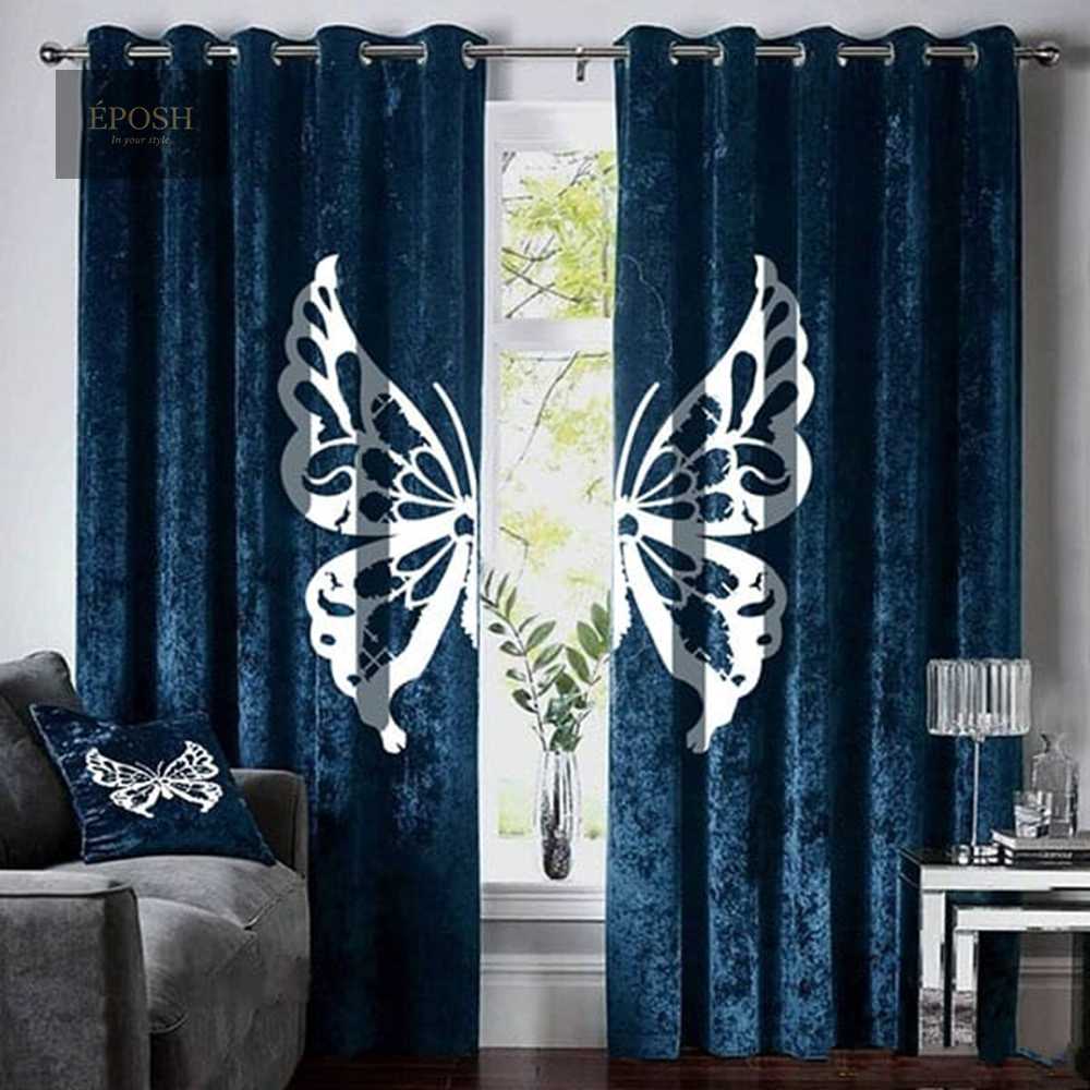 Butterfly Velvet curtains - Prussian Blue
