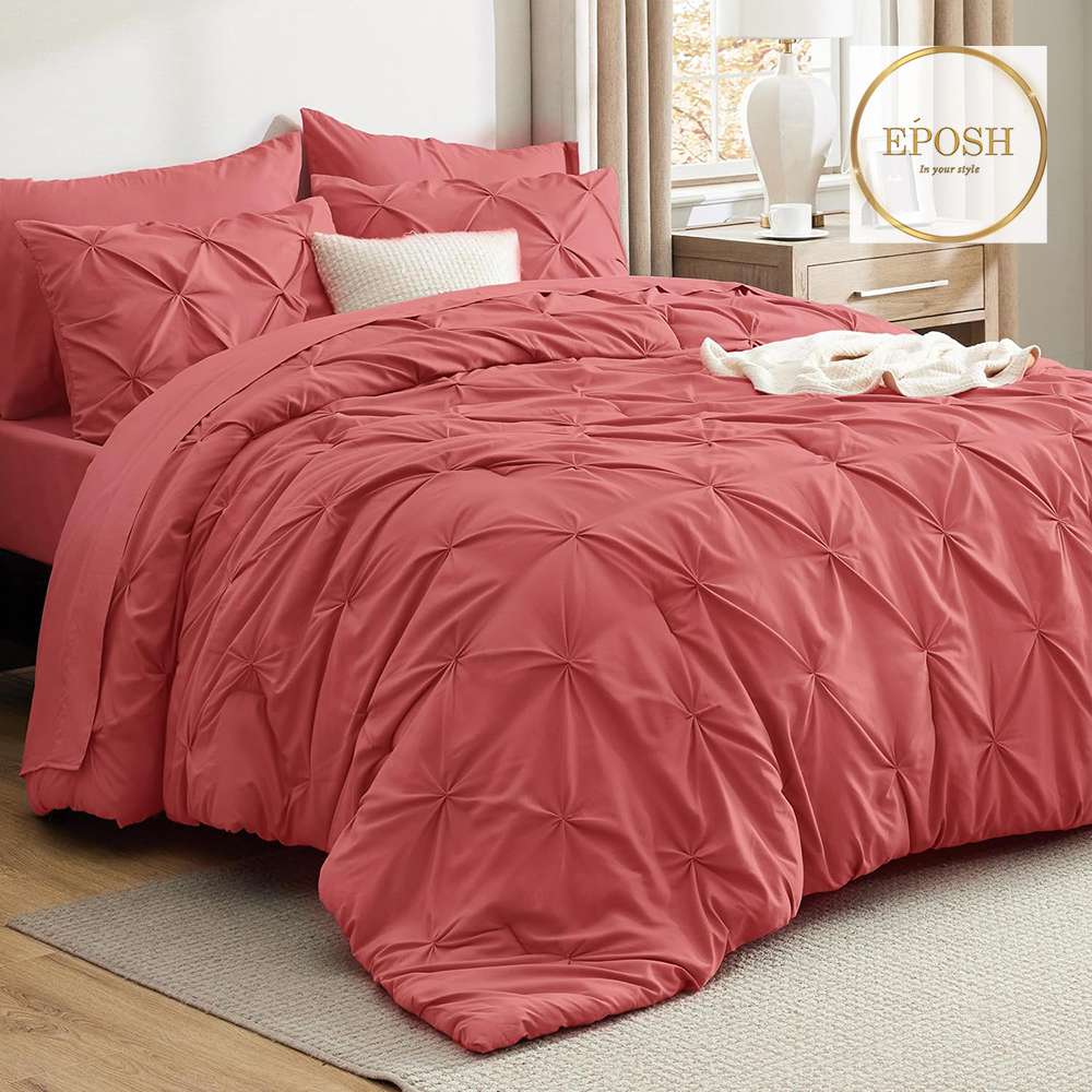 Diamond Pintucks Duvet Set - Coral