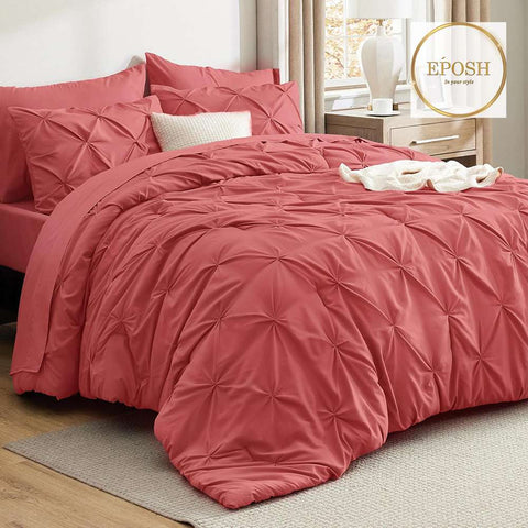 Diamond Pintucks Duvet Set - Coral