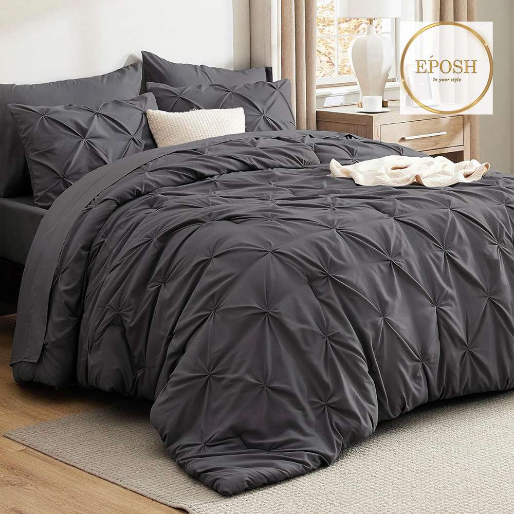 Diamond Pintucks Duvet Set - Charcoal Grey