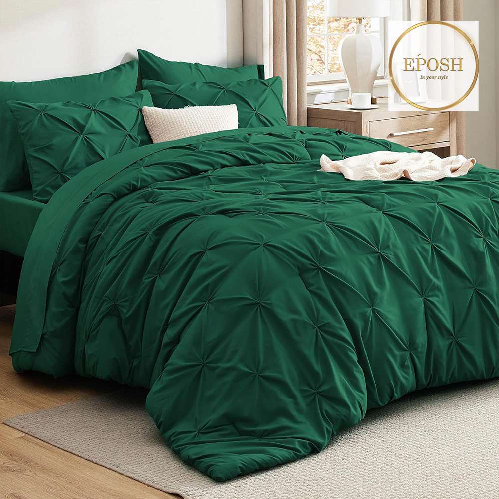 Diamond Pintucks Duvet Set - Emerald Green