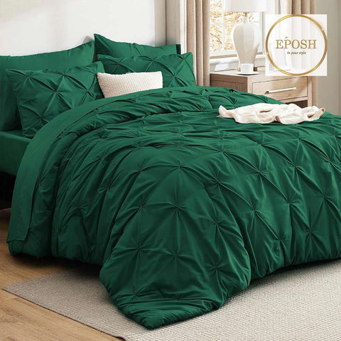 Diamond Pintucks Duvet Set - Emerald Green