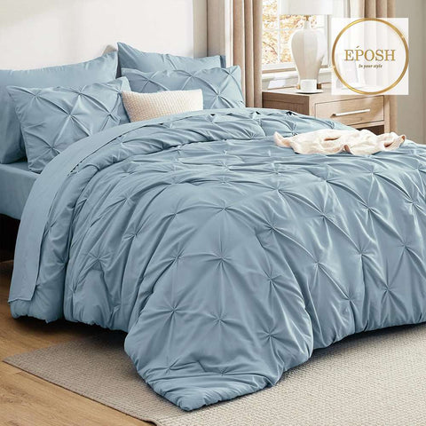 Diamond Pintucks Duvet Set - Sky Blue