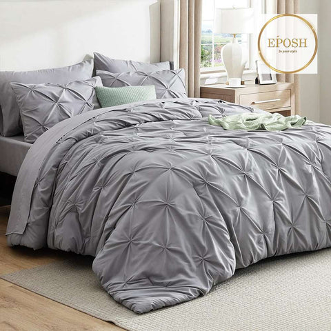 Diamond Pintucks Duvet Set - Light Grey