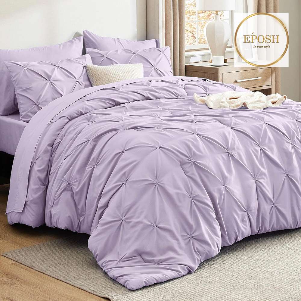Diamond Pintucks Duvet Set - Light Purple