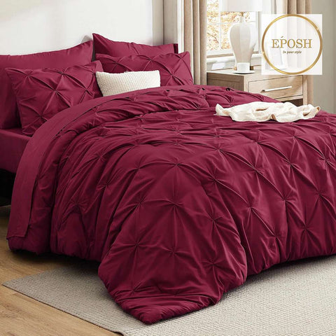 Diamond Pintucks Duvet Set - Maroon
