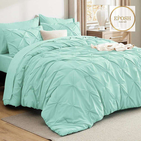 Diamond Pintucks Duvet Set - Mint Green