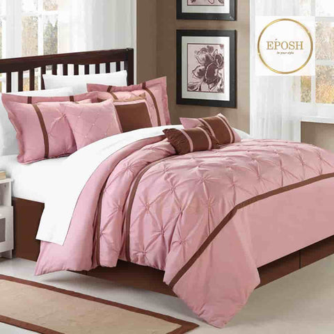 Luxury Pintucks Pleated Duvet Set - Rose Pink & Maroon