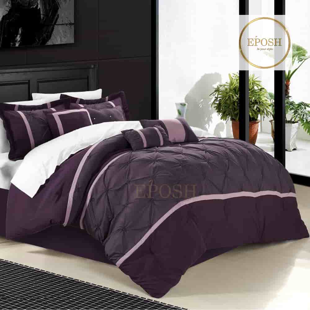 Luxury Pintucks Pleated Duvet Set - Plum & White