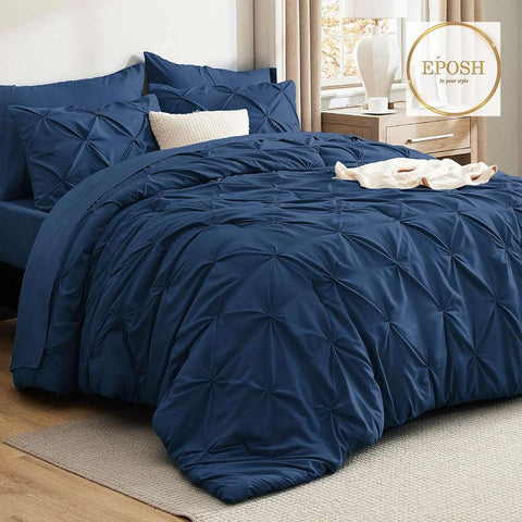 Diamond Pintucks Duvet Set - Navy Blue