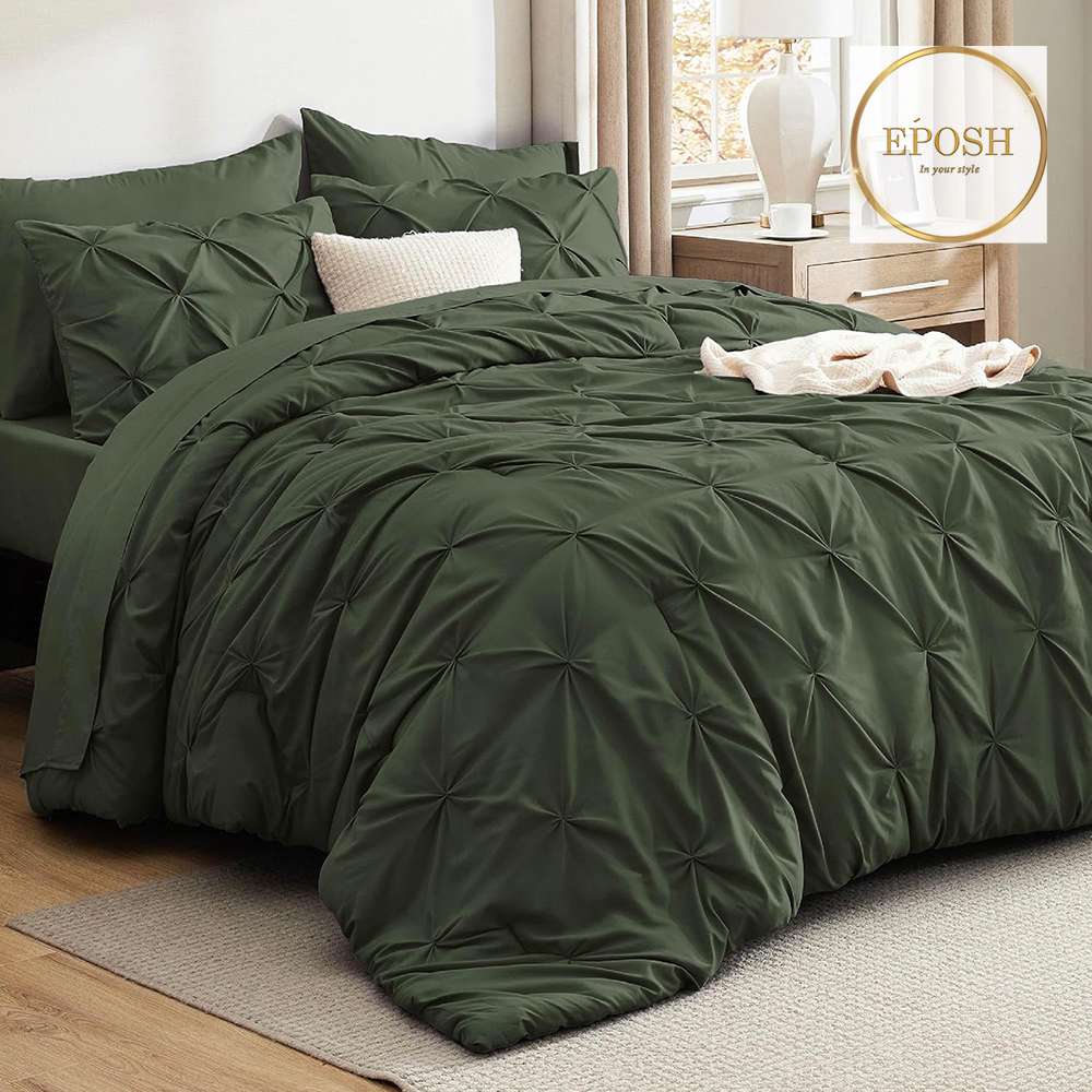 Diamond Pintucks Duvet Set - Olive Green