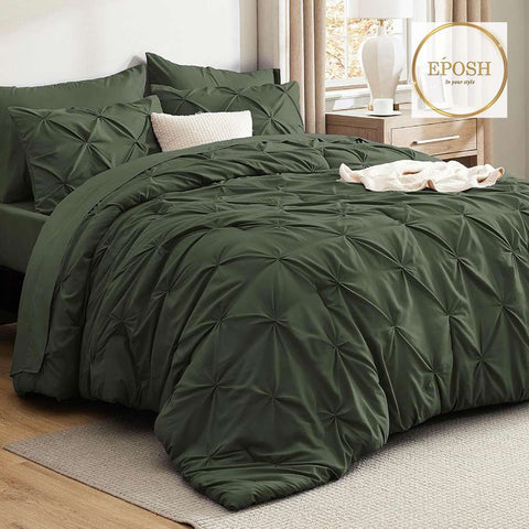 Diamond Pintucks Duvet Set - Olive Green