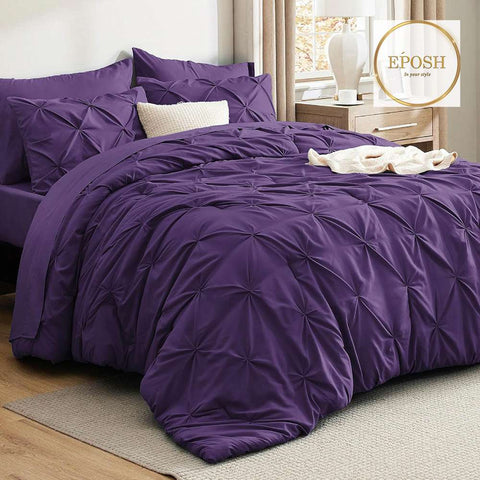 Diamond Pintucks Duvet Set - Purple