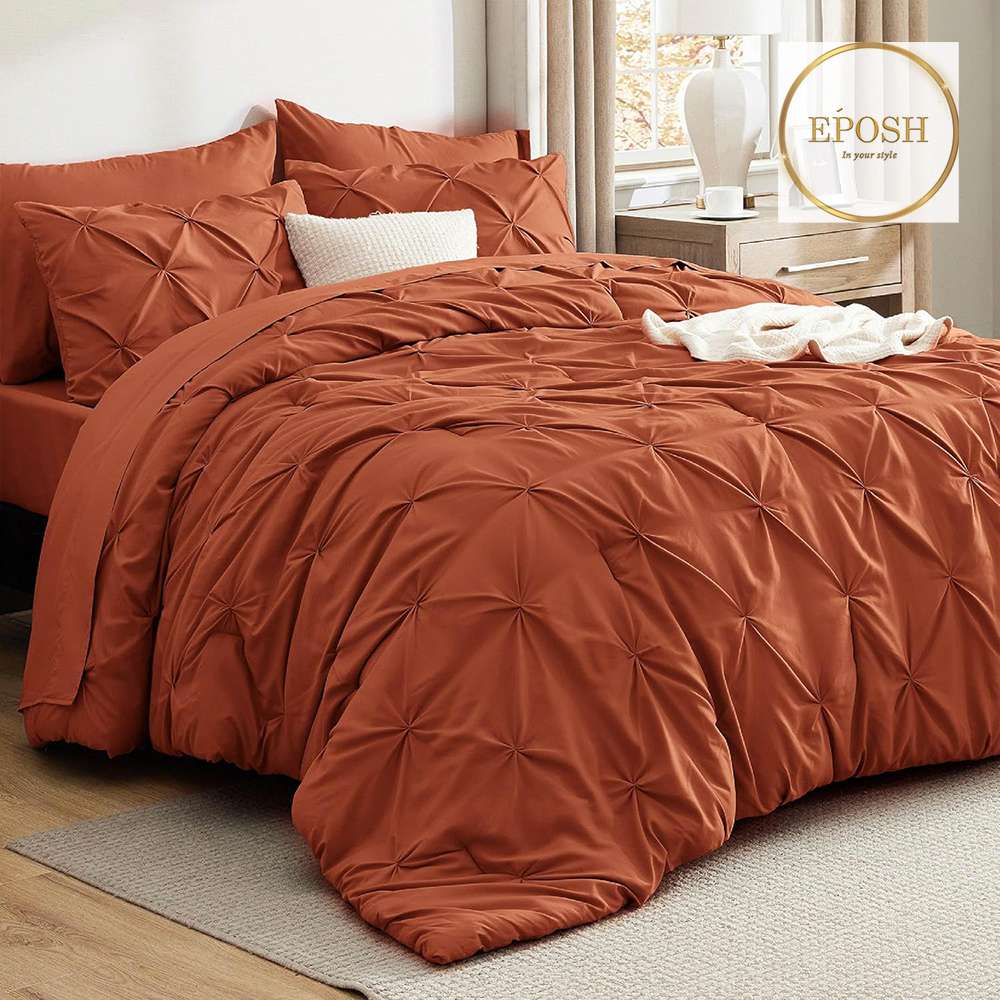 Diamond Pintucks Duvet Set - Rust