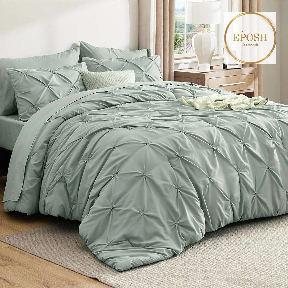 Diamond Pintucks Duvet Set - Sage Green
