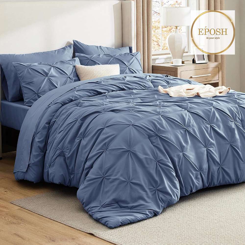 Diamond Pintucks Duvet Set - Slate Blue