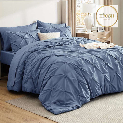 Diamond Pintucks Duvet Set - Slate Blue