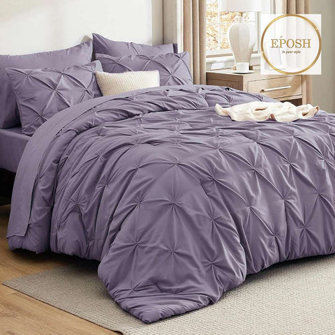 Diamond Pintucks Duvet Set - Smoke Purple
